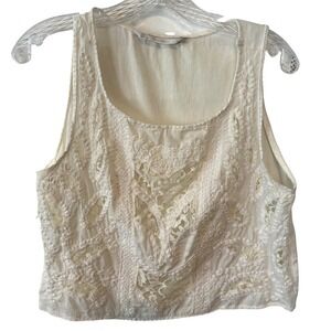Zara Women's White Lace Front Tank in Size L